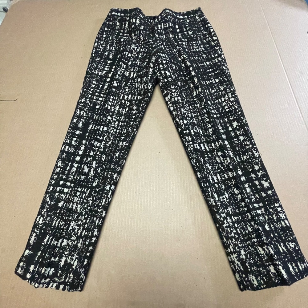 Talbots Signature Womens 10 Black Tan Abstract Tweed Ankle Dress Pants WoolBlend
